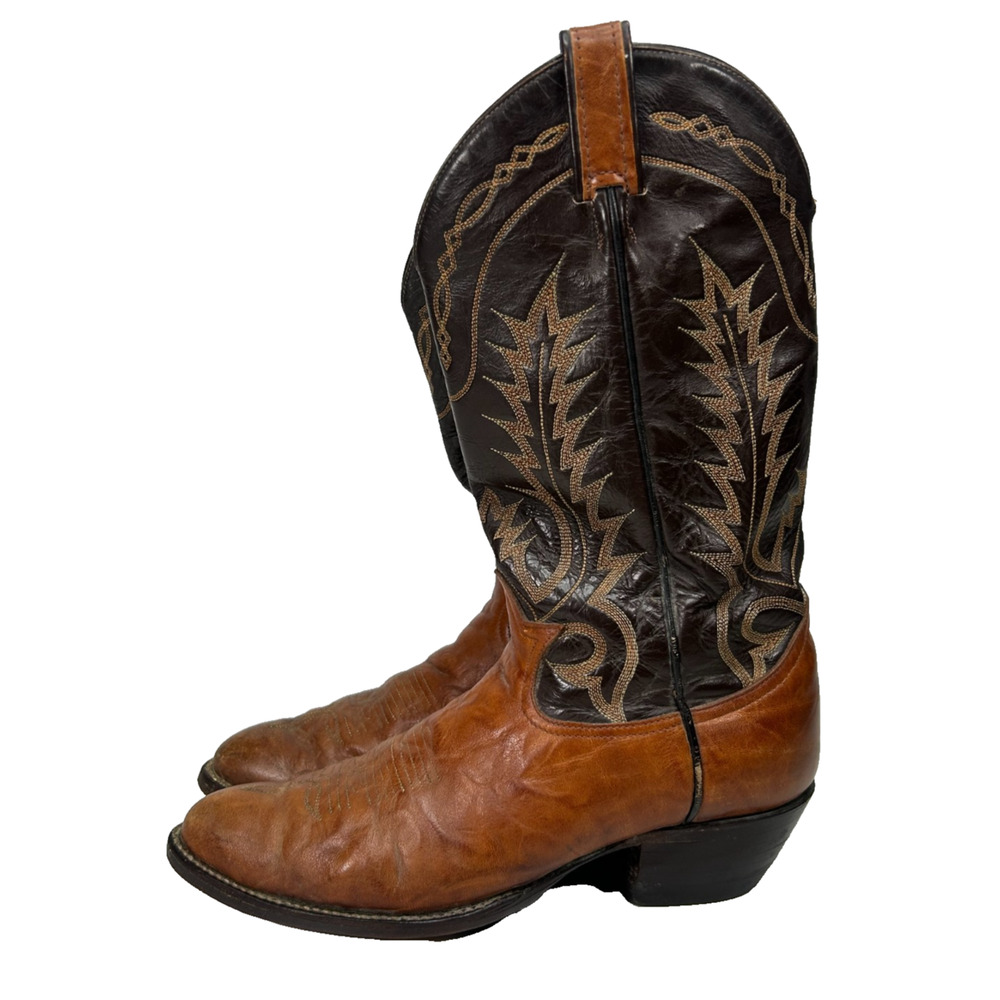Vintage Tony Lama Black Label Cowboy Boot Mens 8.5 D Two Tone Leather Style 6532